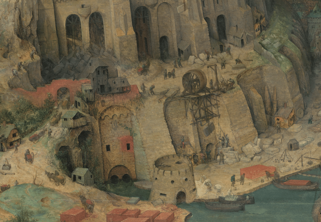 Detail uit schilderij 'Toren van Babel' van Pieter Bruegel